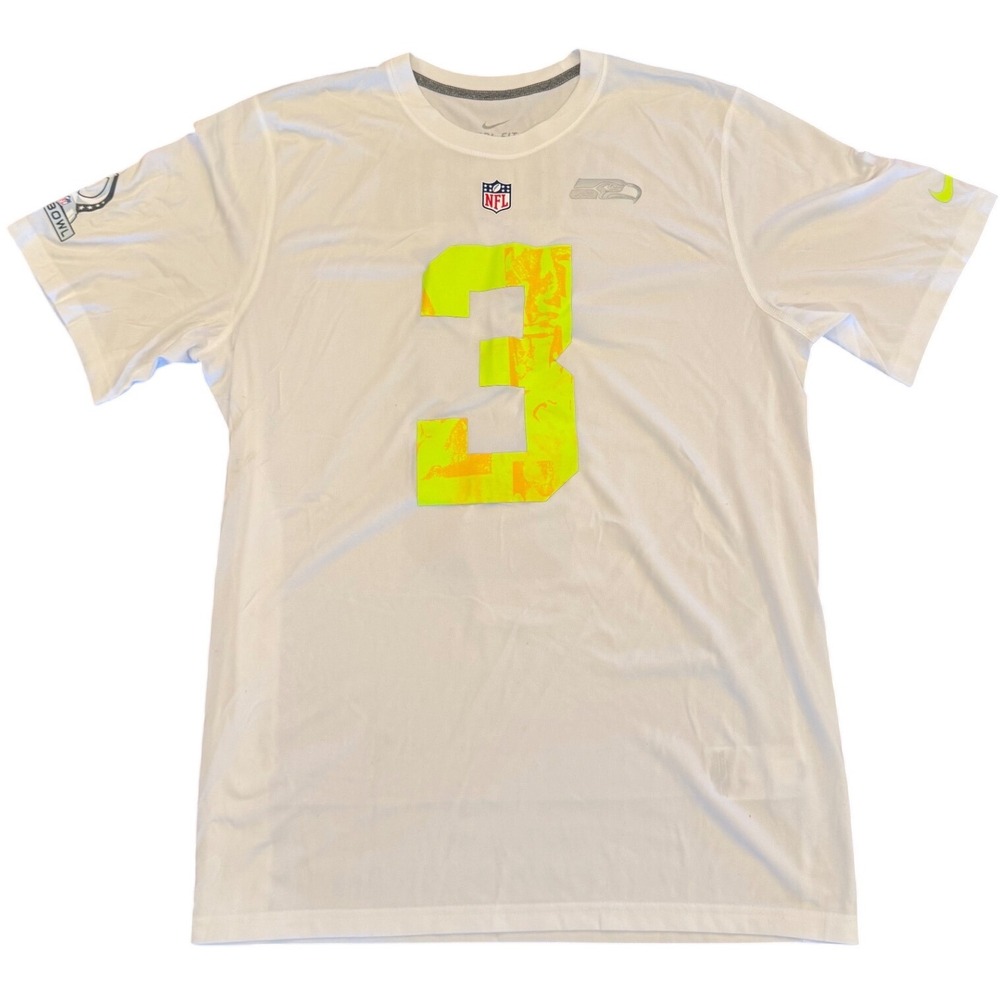 Nike Seattle Seahawks Russell Wilson Pro Bowl Dri-FIT Shirt White Neon Mens L